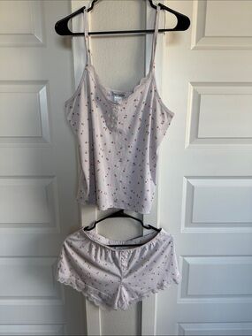 Floral Lace-Trim Cami & Short Set - Pink